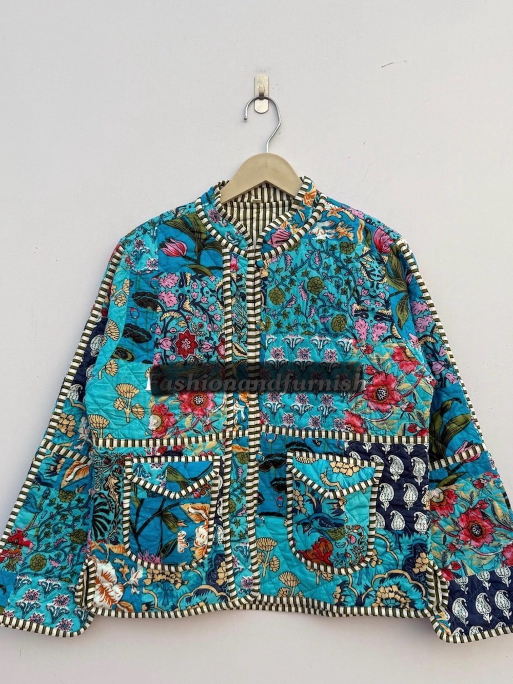 New Quilted Cotton Jacket Turquoise Mix M